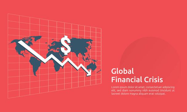 business finance crisis concept. money fall down with arrow decrease symbol. economy stretching rising drop, global lost bankrupt. cost declining reduction or loss of income. vector illustration. - Vector, Image