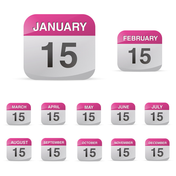 Kalendarz ustawić ikonę symbolu miesiąc roku kalendarz arkusz kalendarium urodziny wakacje biuro dziennik - Wektor, obraz