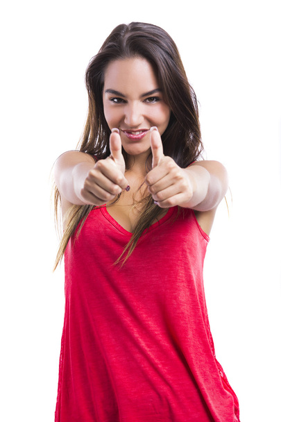 Young woman with thumbs up - Foto, Bild