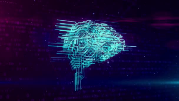 Cybernetic brain, deep machine learning and artificial intelligence concept 3D loopable and seamless animation. Working cyber mind hologram on dynamic digital 3D background. - Footage, Video