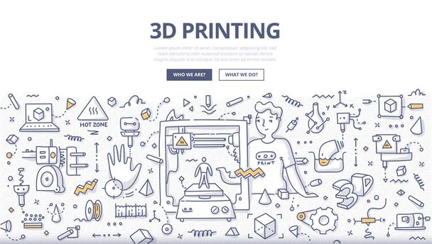 Concepto de Doodle de impresión 3D
 - Vector, Imagen