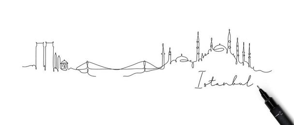 Силуэт Стамбула в стиле перьевой линии с черными линиями на белом фоне
 - Вектор,изображение