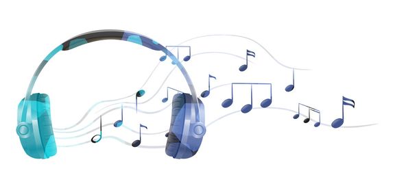 Um fone de ouvido com notas musicais
 - Vetor, Imagem
