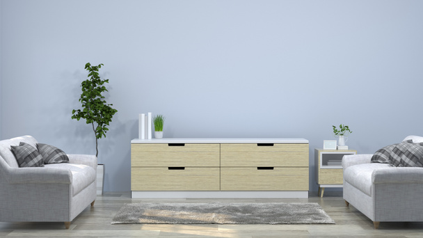 Tv wood cabinet in modern empty room interior background ,3d illustration, home design - Photo, Image