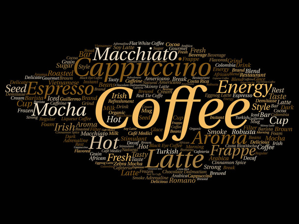 Vector conceptual creative hot morning italian coffee break, cappuccino or espresso restaurant or cafeteria abstract beverage word cloud isolated on background. An energy or taste drink concept text - Vector, Image