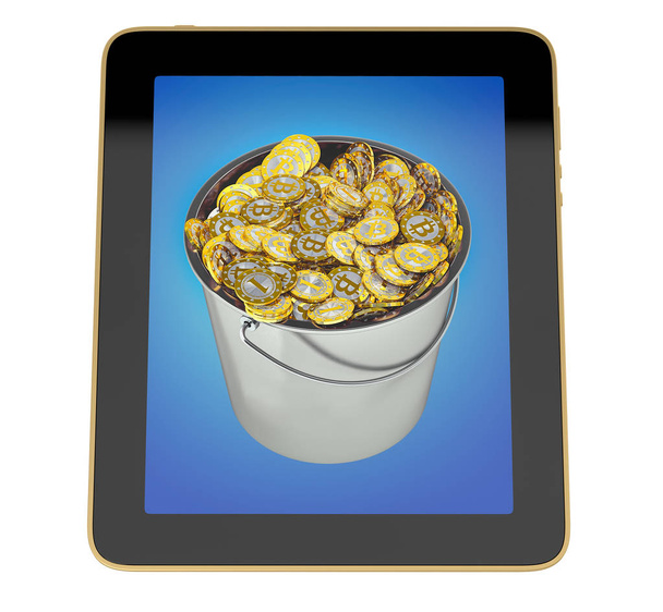 Generic Tablet - Bitcoins in a Bucket on display - Фото, зображення