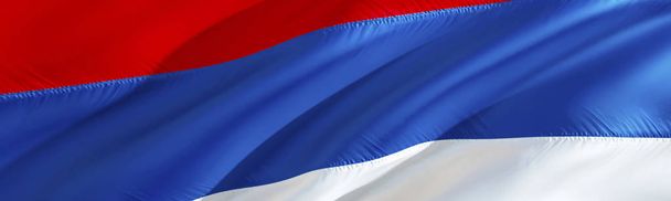 serbische Flagge. Flagge Serbiens. 3D Fahnenschwenken, 3D-Rendering. das nationale Symbol Serbiens Hintergrund Tapete. 3D-Band, Tapete, Muster Hintergrund. Winken Zeichen Hintergrund Tapete - Foto, Bild