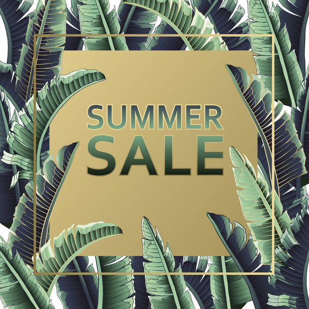 Vector illustration of summer sale with tropical leaves border - Vettoriali, immagini