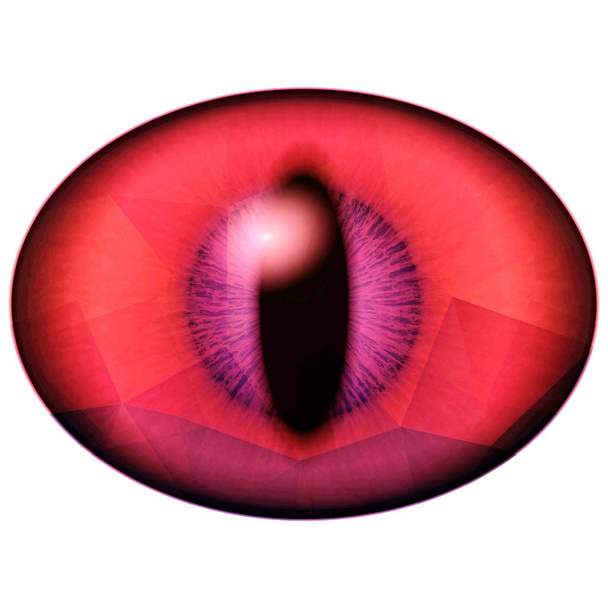 Ilustração de olho roxo vermelho, formas na íris colorida. Brilhando íris em torno da visão detalhe pupila em bulbo ocular
 - Foto, Imagem