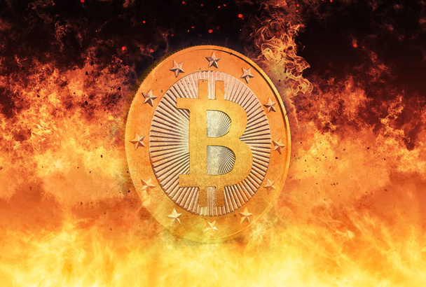 Bitcoin is HOT - Bitcoin the Virtual Currency - 3D Rendering  - Photo, Image