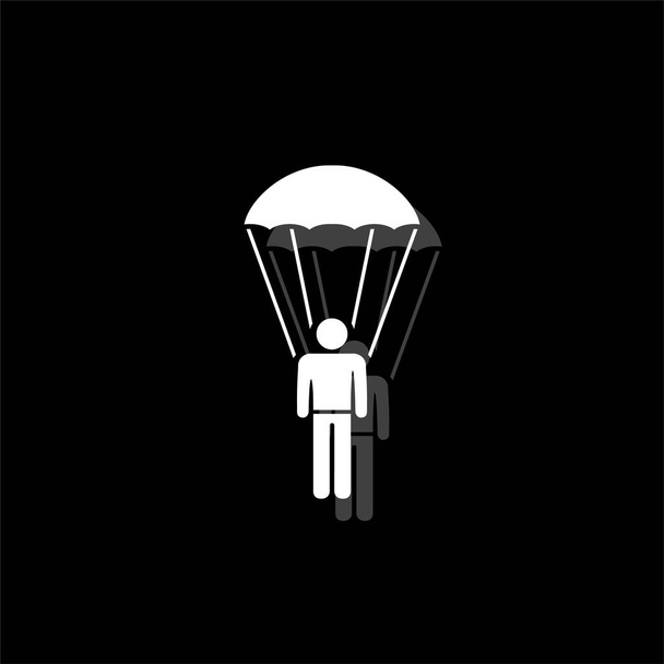 Fallschirmspringer. weißes flaches einfaches Symbol mit Schatten - Vektor, Bild