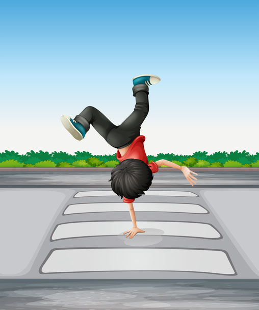 Ein Junge beim Breakdance auf der Fußgängerzone - Vektor, Bild