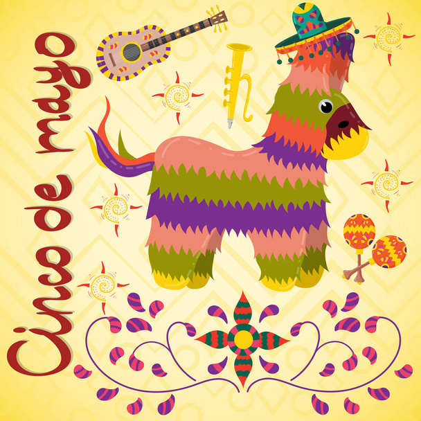vector illustration on Mexican theme of Cinco de mayo celebration in flat horse style in sombrero for decoration and design - Vector, Image