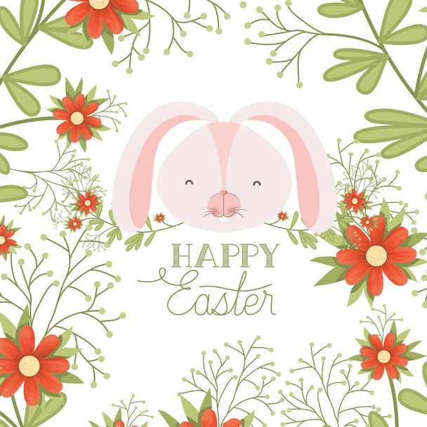 etiqueta de Pascua feliz con la cabeza de conejo icono aislado
 - Vector, Imagen