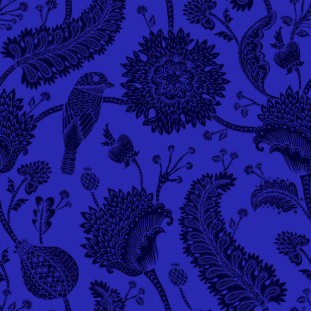 Vector illustration of fantasy flowers and birds pattern  - Вектор,изображение