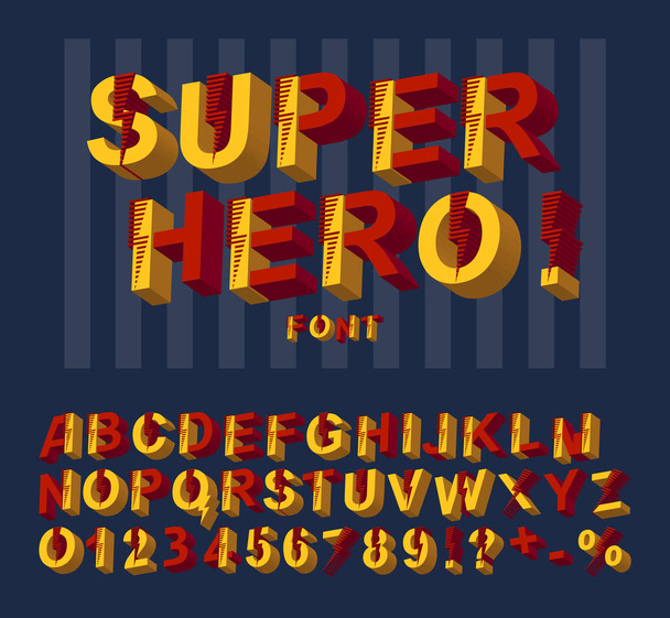 Супергеройский шрифт. Буквы и цифры 3D алфавита в стиле комикса
. - Вектор,изображение