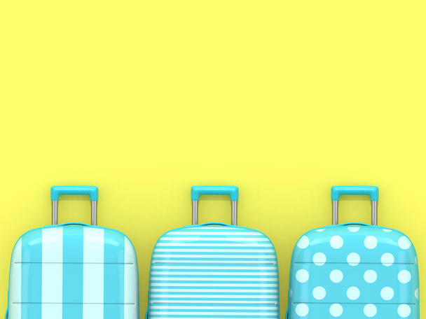 3d render of three suitcases over yellow background with place for text - Photo, Image