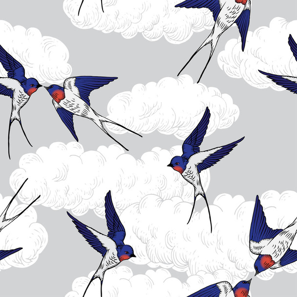 Vector illustration of sparrows and clouds - Vektör, Görsel