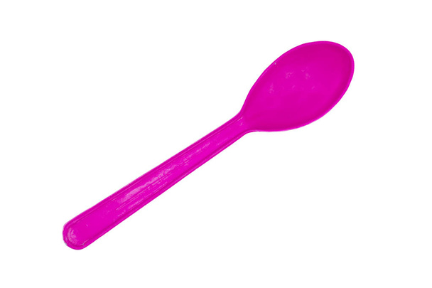 Top view : pink spoon plastic isolated on white background. - Photo, Image