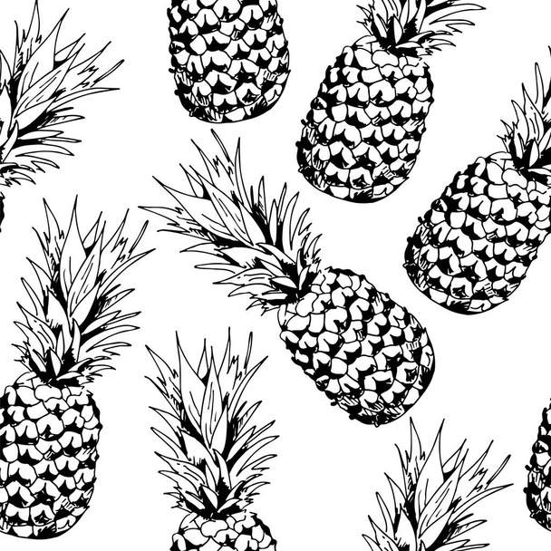 Pineapple vector seamless pattern on white background - Vettoriali, immagini