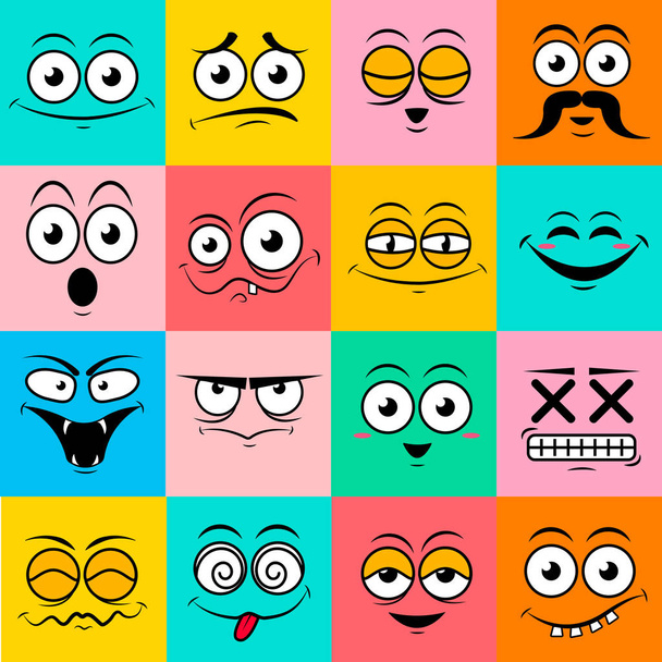 Цветной набор милых счастливых смайликовых эмоций, векторная иллюстрация
 - Вектор,изображение