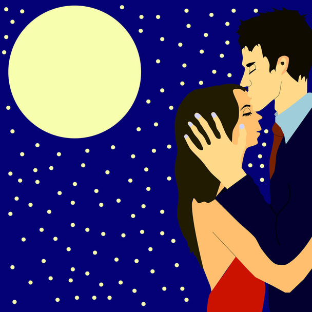 Cartoon couple under the Moon  - Vector, Image