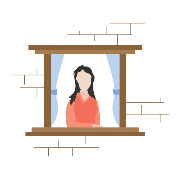 Girl watching through window, vector illustration. - Vector, Image