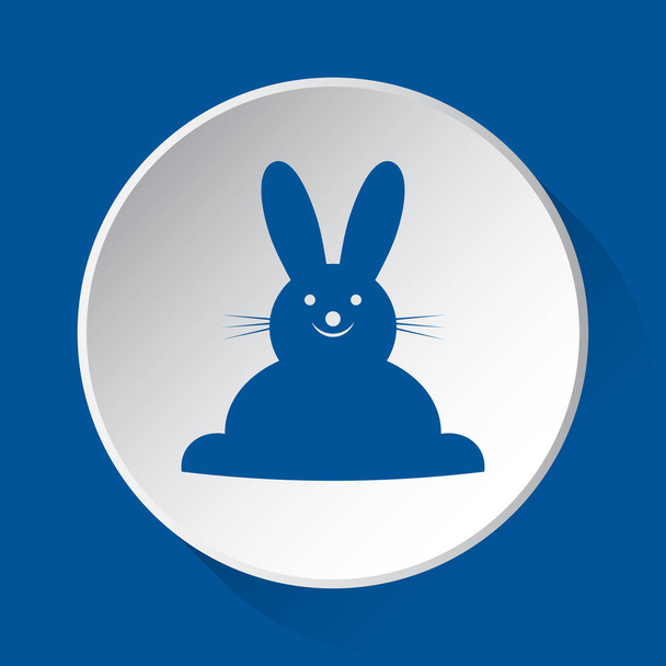 lapin souriant heureux, vue de face - simple icône bleue sur bouton blanc avec ombre devant fond carré bleu
 - Vecteur, image