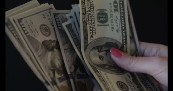 View of a woman Counting Many American 100 bills dollars - Footage, Video