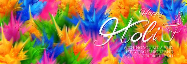 красочный рекламный фон для празднования фестиваля цветов с сообщением на хинди-холи-хайн, что означает его Холи
 - Вектор,изображение