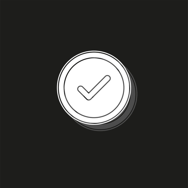 vector Check mark symbol - yes or ok - approved sign, vote checklist. White flat pictogram on black - simple icon - Vektor, Bild