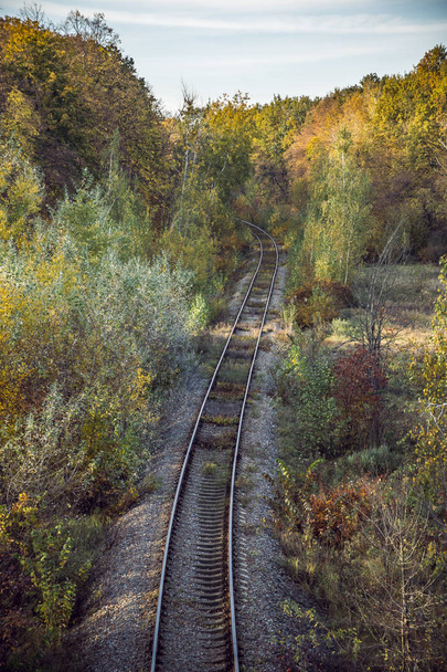 Železnice a zlaté podzimní stromy - Fotografie, Obrázek