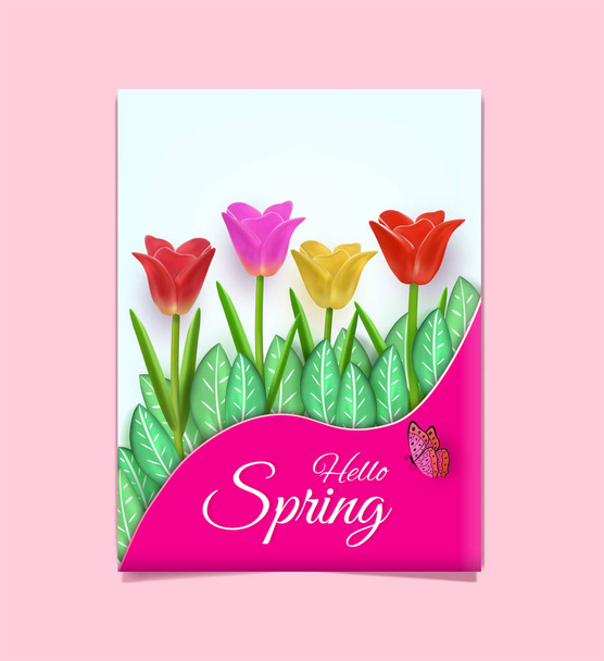 Vector magazine covers and natural scenery. And a variety of colorful bouquet of tulips And feel fresh and can be used as the backdrop during the festival - Vector, Image