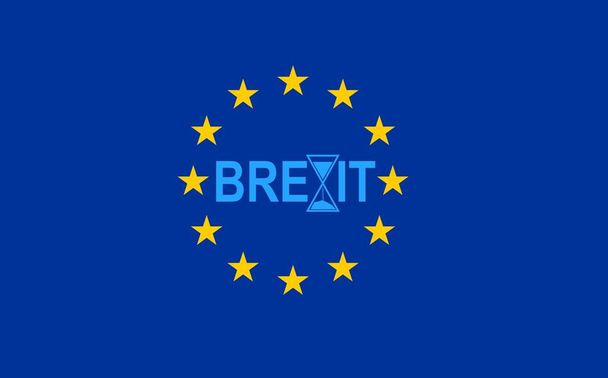 EU, Uk. Ábrán kék háttér banner. Az elkülönítés az Egyesült Királyság az Európai Unió poszter. A közelgő visszavonása a homokóra tervezés fogalmának. Ismert Brexit - Fotó, kép