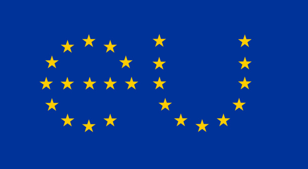 Drapeau de l'Union européenne modifié. Conception des lettres E et U avec les étoiles de l'UE. Illustration d'affiche. Concept d'Europe
. - Photo, image