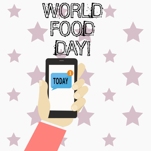 Texte manuscrit écrit Journée mondiale de l'alimentation. Concept Journée mondiale d'action dédiée à la lutte contre la faim dans le monde
. - Photo, image