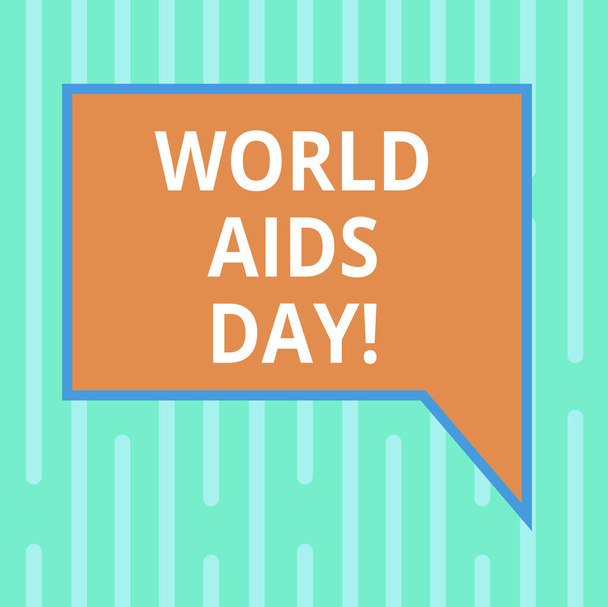 Всемирный день борьбы со СПИДом. Бизнес-концепция на 1 декабря, посвященная повышению осведомленности о пузыре прямоугольной речи AIDS с изображением бордюра справа.
. - Фото, изображение