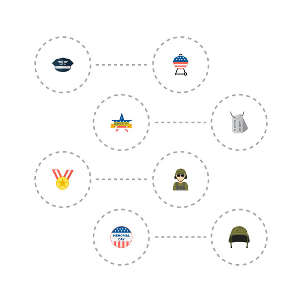 Anma Günü, askeri kap, madalya ve diğer simgeler web mobil app logo tasarımı için anma simgeler düz stil sembollerle kümesi. - Vektör, Görsel