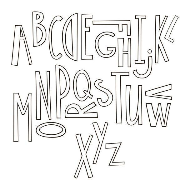 Black and white hand drawn graphic font. Cartoon alphabet suitable for the design of posters, greeting cards, prints on clothing. - Vektori, kuva