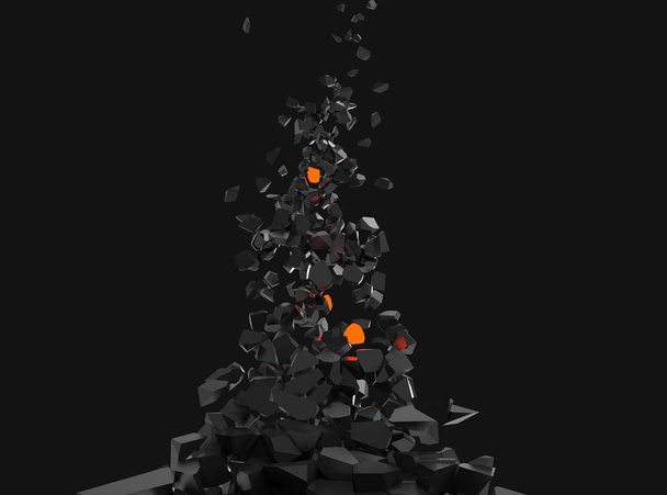 Fragmentos abstractos que se rompen flotando en el espacio - piezas brillantes rojas
 - Foto, imagen