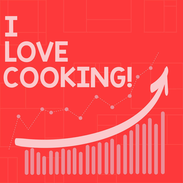 Conceptuele hand schrijven waarin ik Love koken. Zakelijke foto presentatie met affectie voor culinaire kunsten voedsel en desserts bereiden. - Foto, afbeelding