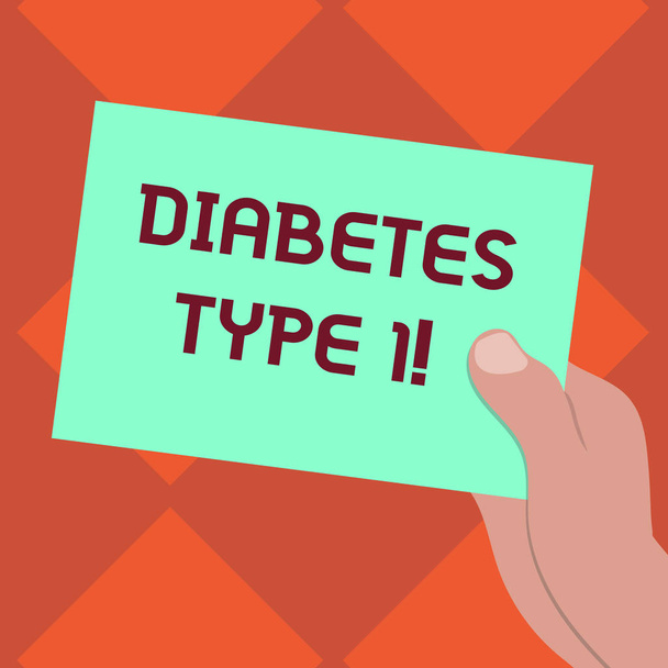 Handwriting text writing Diabetes Type 1. Concept meaning condition in which the pancreas produce little or no insulin Drawn Hu analysis Hand Holding Presenting Blank Color Paper Cardboard photo. - Photo, Image