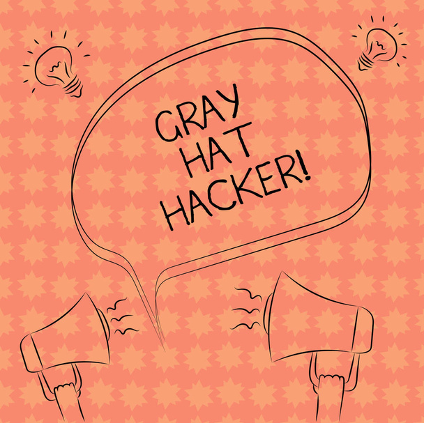 Uwaga: pisanie Wyświetlono szary kapelusz hakerów. Zdjęcie biznesu gablota rachmistrz zabezpieczenie ekspert, który czasami może naruszać prawa Freehand konspektu szkic z megafon pomysł dymek. - Zdjęcie, obraz