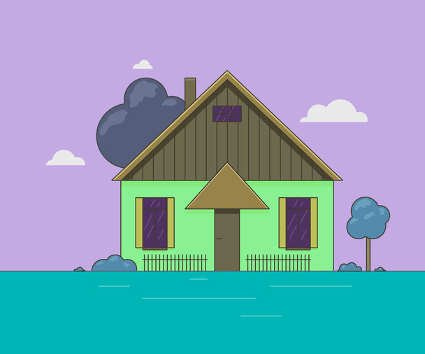Vector illustration of a little house. Landscape architecture. - Vector, Image