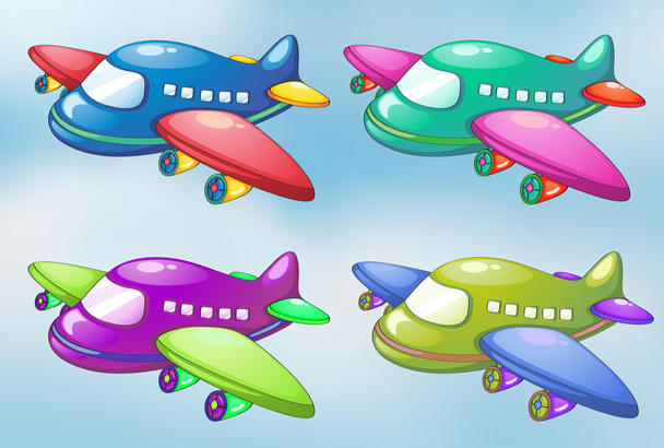 Cuatro aviones de juguete en el cielo
 - Vector, Imagen