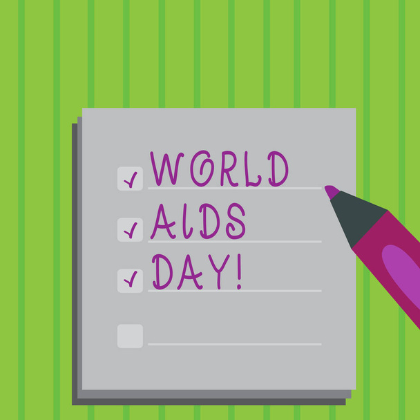 "Conceptual hand writing showing World Aids Day". Texte de la photo d'affaires 1er décembre consacré à la sensibilisation au sida
. - Photo, image
