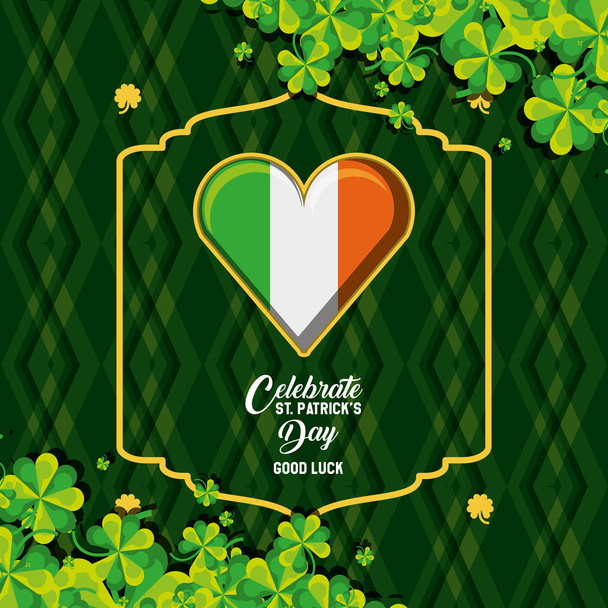 st patrick dia com bandeira irlandesa em forma de coração e trevos
 - Vetor, Imagem