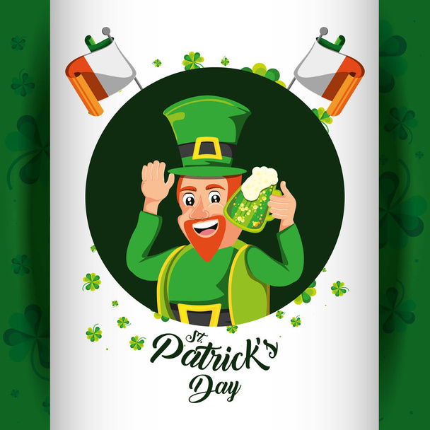 st patrick day with leprechaun and beer - Vector, Image