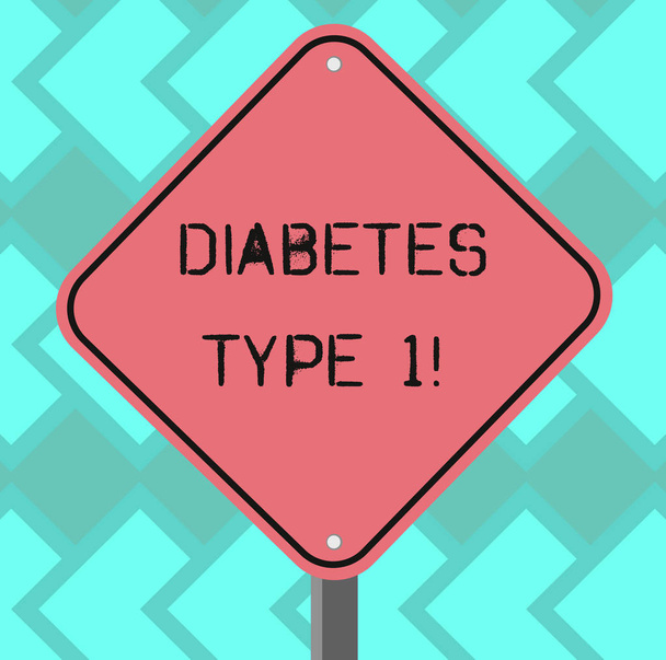 Text sign showing Diabetes Type 1. Conceptual photo condition in which the pancreas produce little or no insulin Blank Diamond Shape Color Road Warning Signage with One Leg Stand photo. - Photo, Image