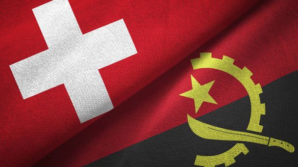 Switzerland and Angola flags together relations textile cloth, fabric texture - Photo, Image